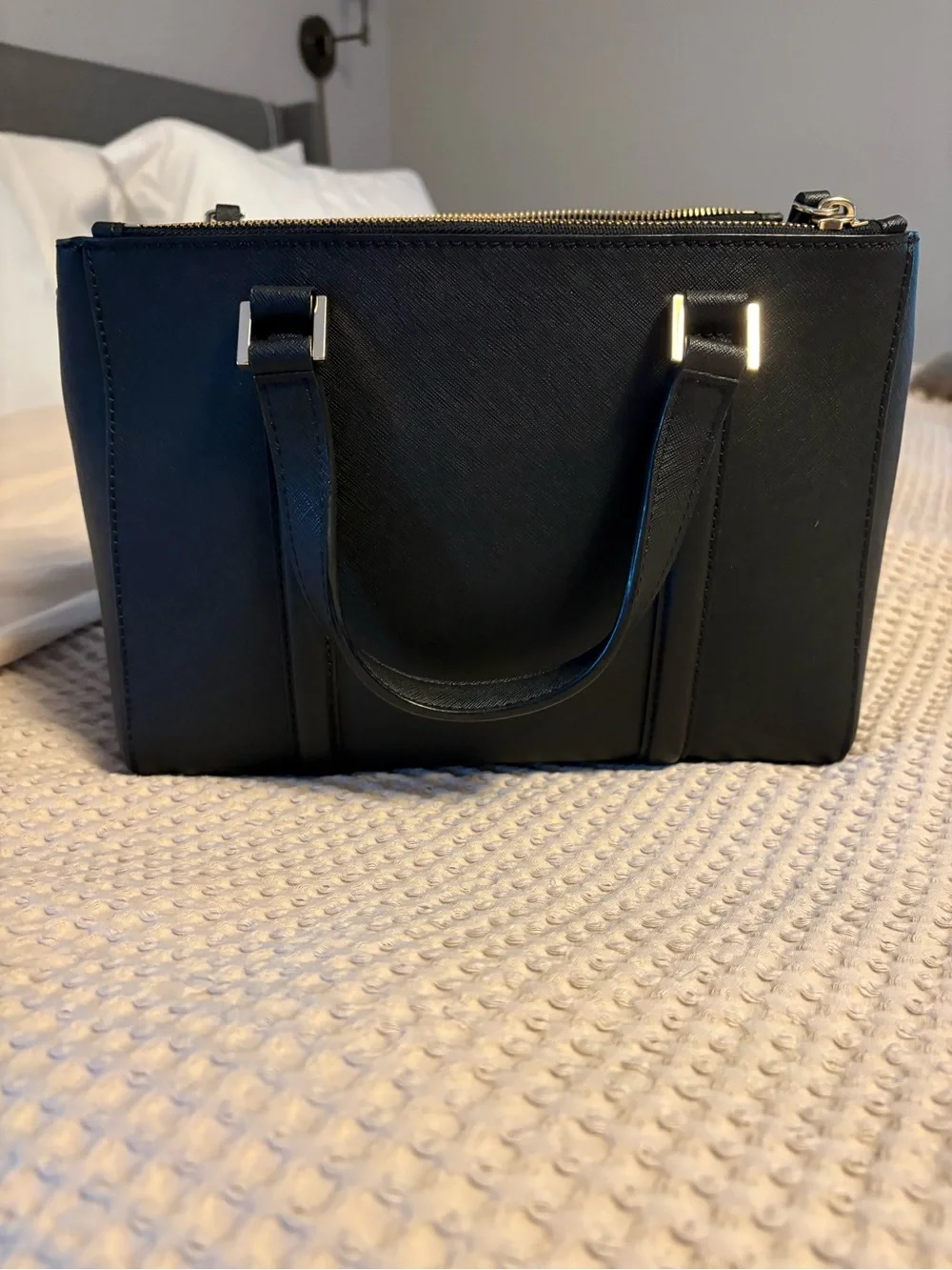 kate spade black structured saffiano satchel with gold hardware